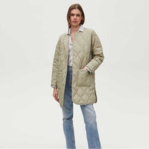 Michael Stars Sonnet Snap-Front Lightweight Quilted Coat Light Olive Size 2X NWT - Picture 15 of 15